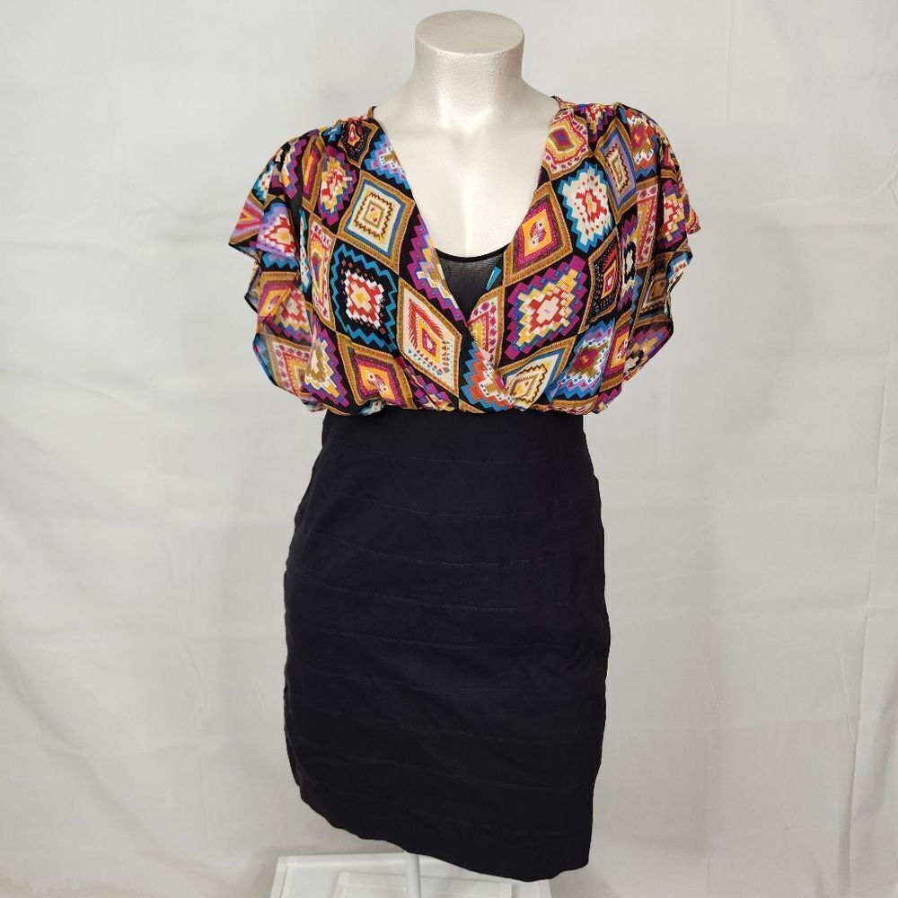 Nicole Miller Sheath Flutter Sleeve Black Geometric Zip Office Sz 18W